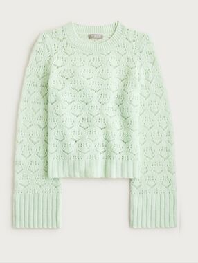 J.CREW Merino Wool Wide Sleeve Pointell Crewneck Sweater Jade Mist M